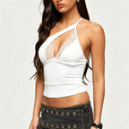 Women's white halter-top, lace detail, perfect for summer outings