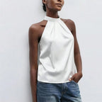 Women's white satin halter-top for stylish casual wear