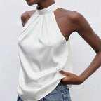White halter-top blouse, lightweight material for casual outings