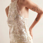 Halter-top with sequins, lace detailing for stylish evening wear