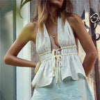 Women's white halter-top with adjustable ties for summer outings
