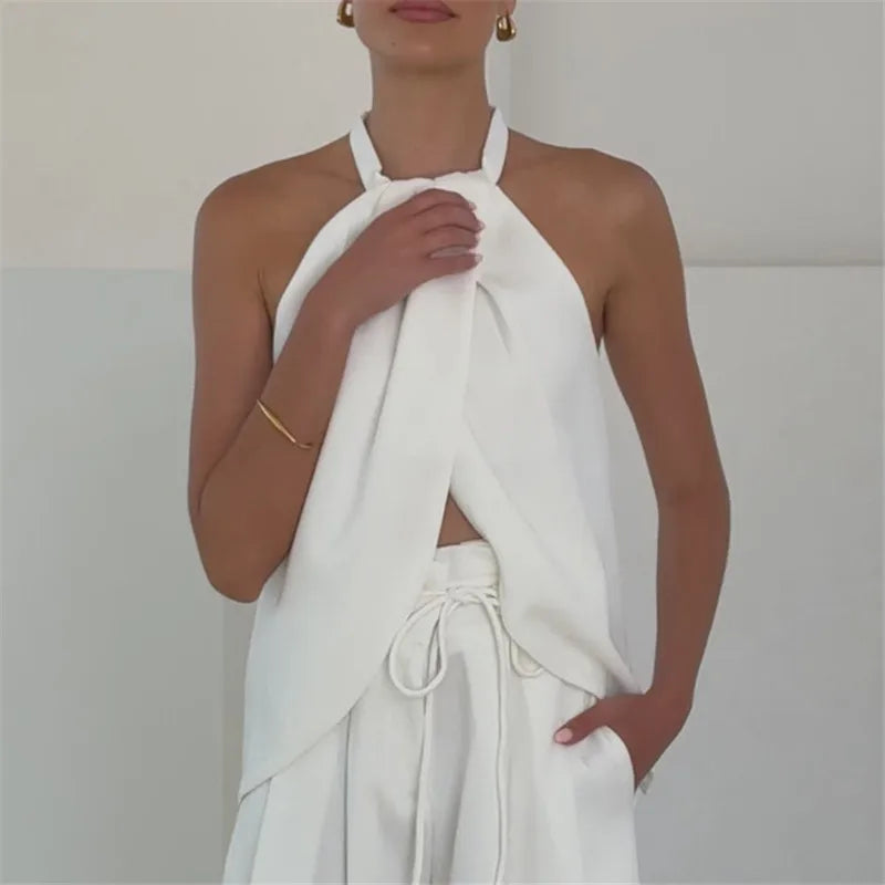 Women's white halter-top, lightweight fabric, perfect for summer outings