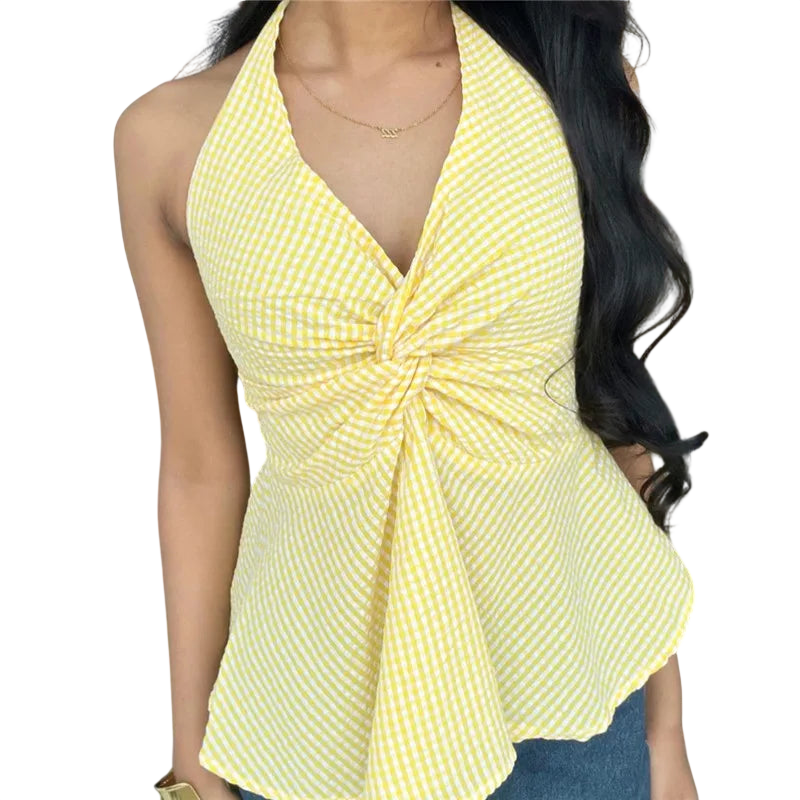 Women's Halter-Top Gingham Vacation Blouse