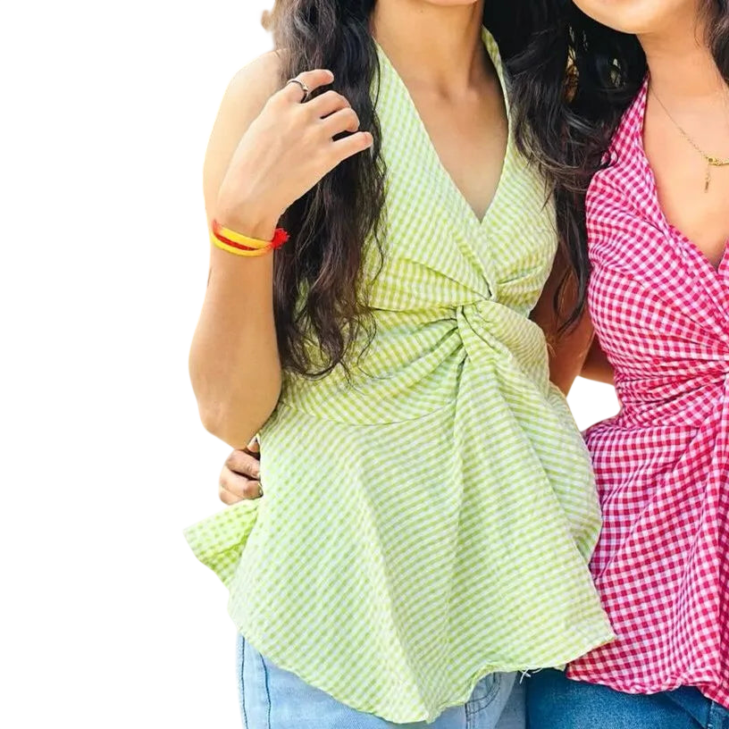 Women's Halter-Top Gingham Vacation Blouse