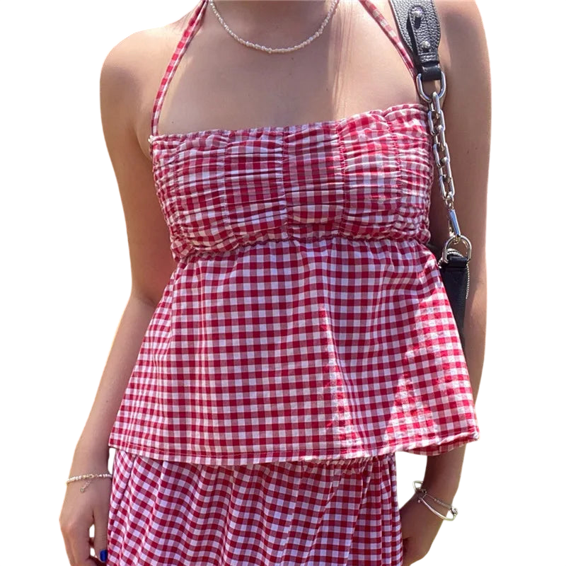 Chic Blue Gingham Halter-Top for Women
