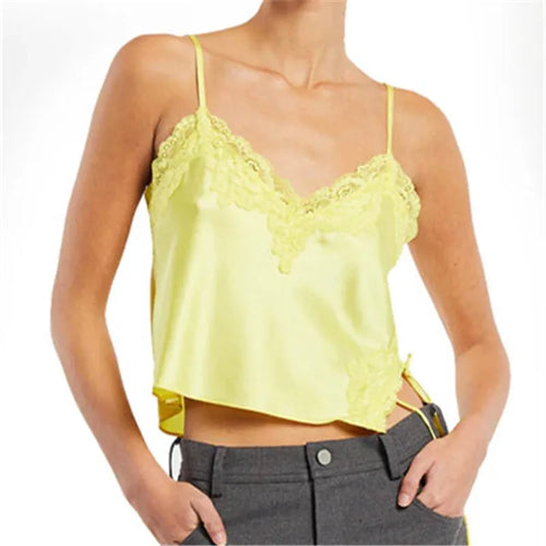 Women's yellow satin halter-top, perfect for summer outings