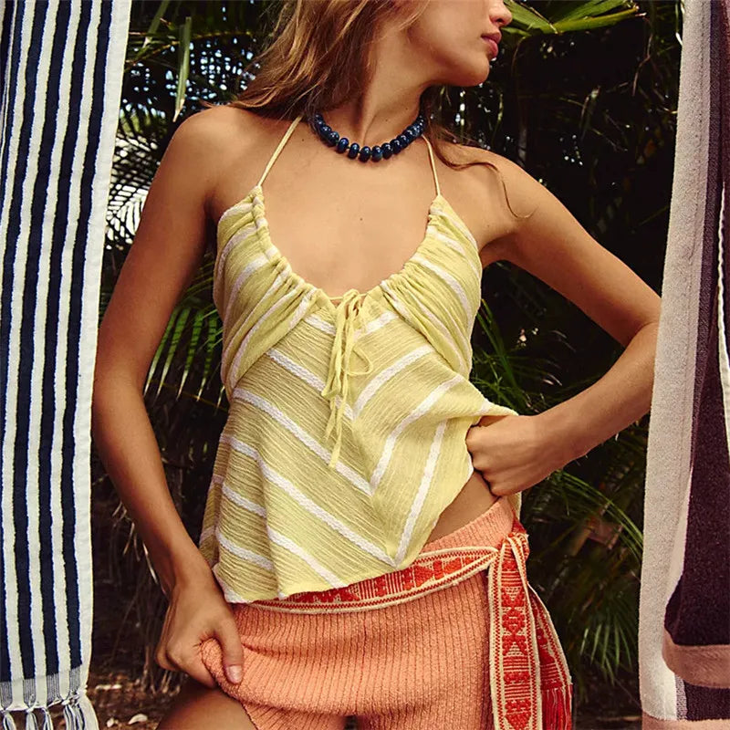 Women's striped halter-top in yellow, perfect for summer outings