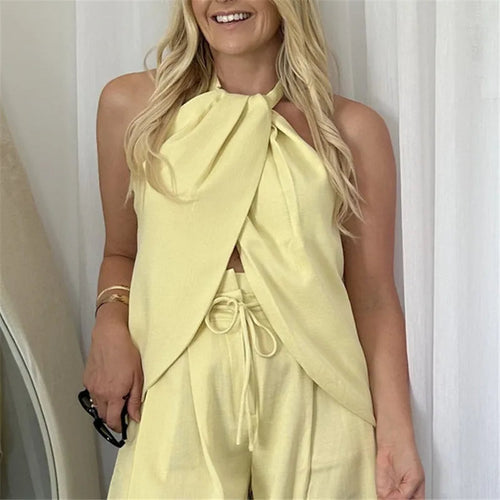 Women's yellow halter-top, lightweight fabric for summer outings
