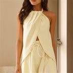Women's yellow halter-top, lightweight fabric for summer outings