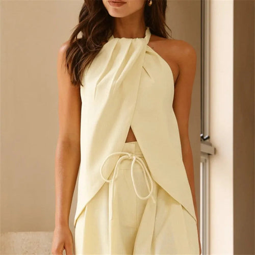 Women's yellow halter-top, lightweight fabric for summer outings