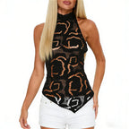 Women's black lace halter top, stylish for summer outings