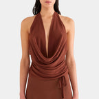 Women's brown halter tops, lightweight fabric, perfect for summer outings