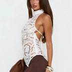 Women's white lace halter tops for summer outings