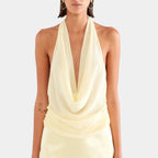 Yellow halter top in lightweight fabric, perfect for summer outings