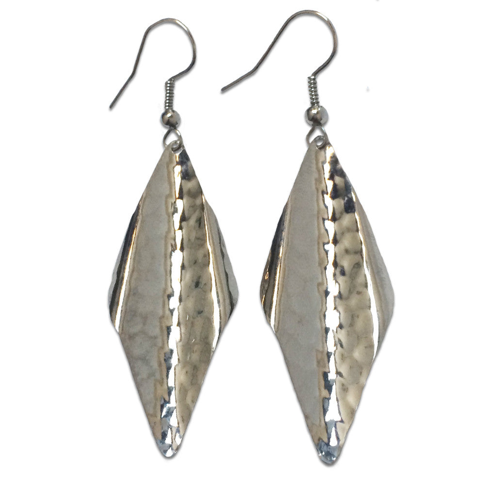 Silver hammered dangle earrings with a unique textured design for stylish outfits