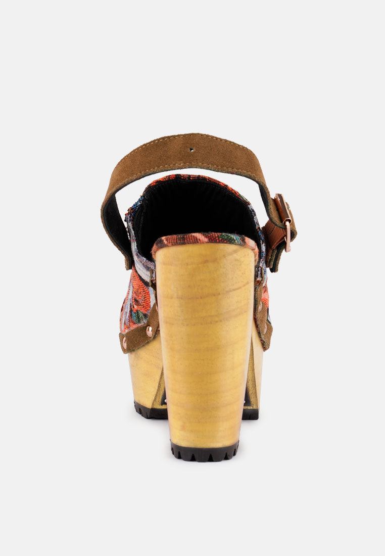 London Rag International handcrafted mural clogs with a colorful design and wooden heel for stylish comfort