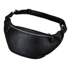 Hands-free leather fanny pack in black with spacious zippered compartments for stylish convenience