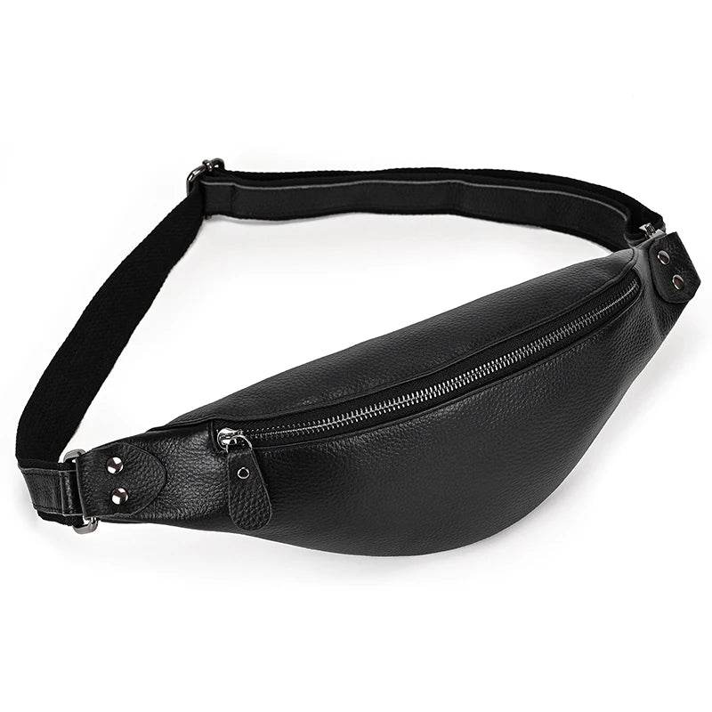 Stylish hands-free leather fanny pack in black for convenient and secure storage on the go