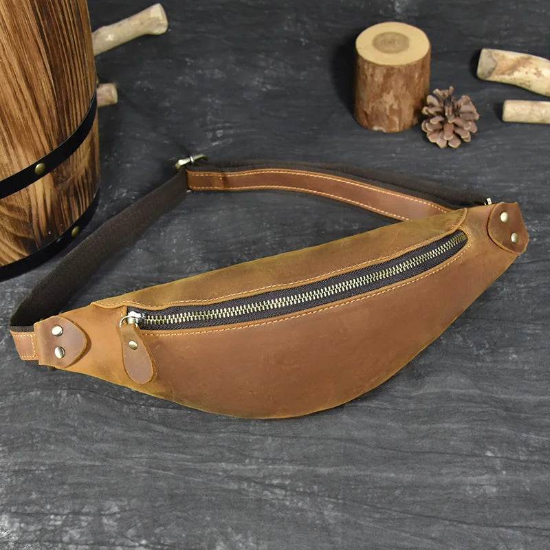 Stylish hands-free leather fanny pack with a zippered compartment for convenient travel