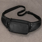 Stylish hands-free leather fanny pack with multiple zippered compartments for convenient storage