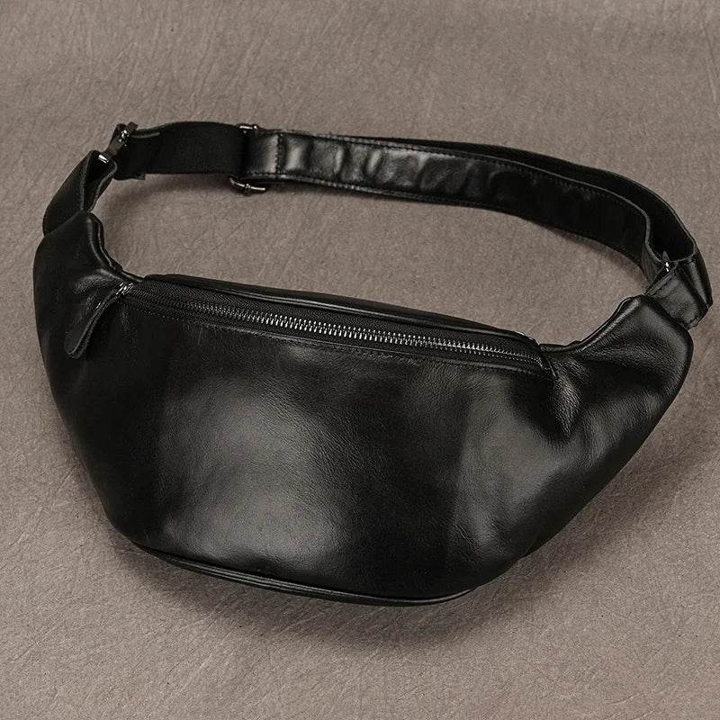 VacationGrabs hands-free leather fanny pack in sleek black for convenience and style