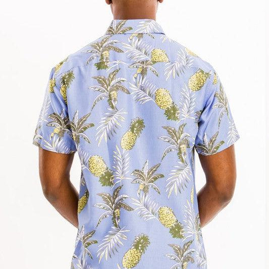 Men's Shirts Hawaiian Light Blue Print Button Down Shirt