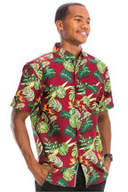Men's red Hawaiian shirt, short sleeve, floral print, casual summer wear