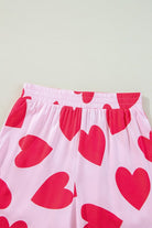 YNIQUE pink pajama bottoms with red heart print valentine pajamas set elastic waistband
