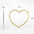 Heart shaped gold brass earrings with a sleek design and 52mm length for stylish looks