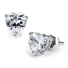 Women's heart shaped stud earrings in silver with sparkling stones