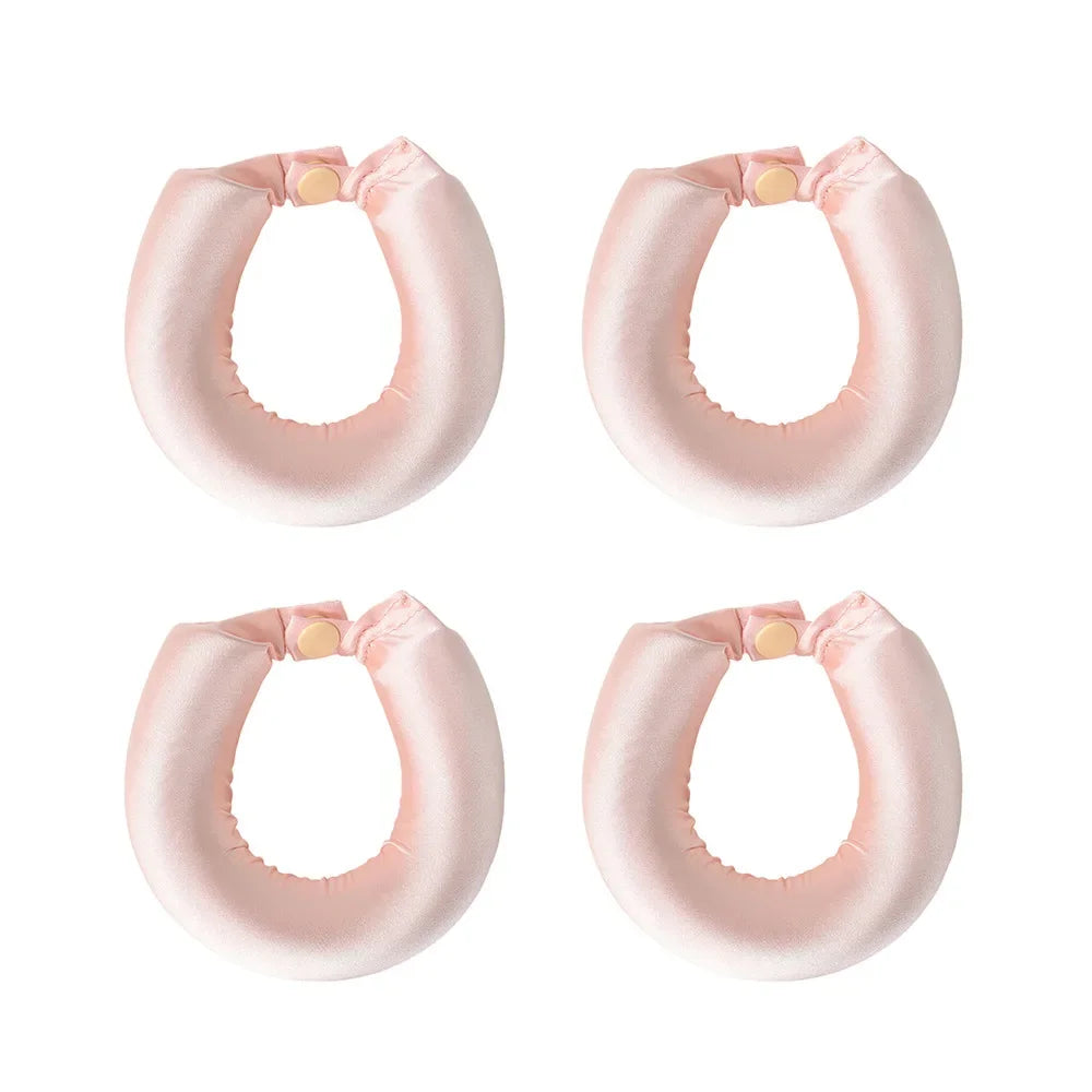 Heatless hair curlers for women in soft pink fabric for effortless curls