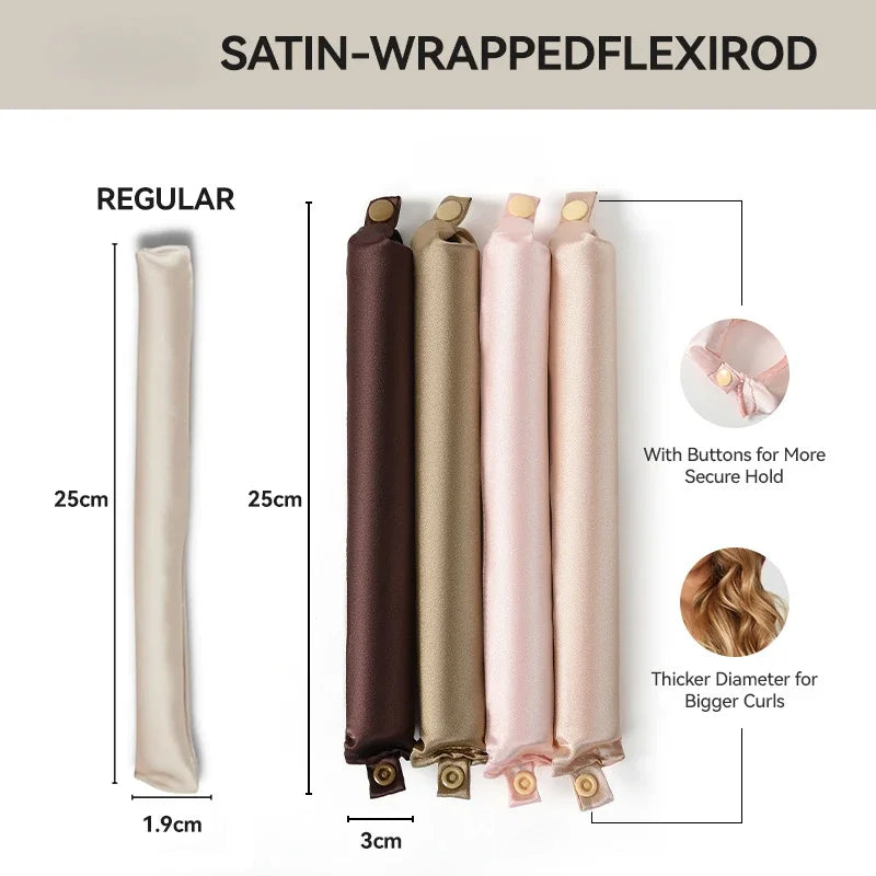 Satin-wrapped flexi rods, heatless hair curlers for women, perfect for overnight curls