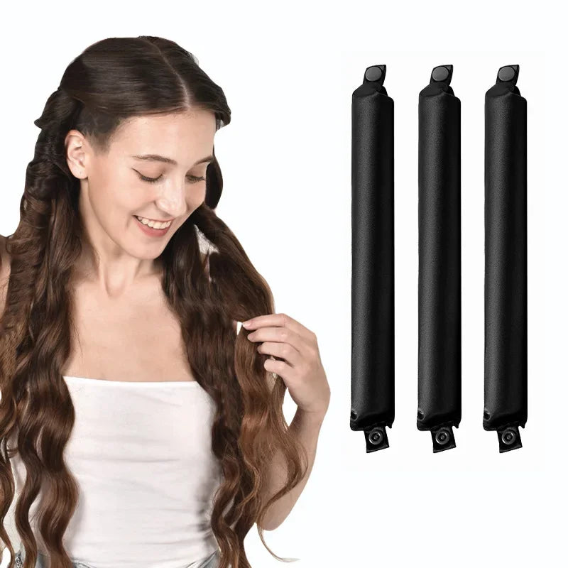 Black heatless hair curlers for women, perfect for overnight styling