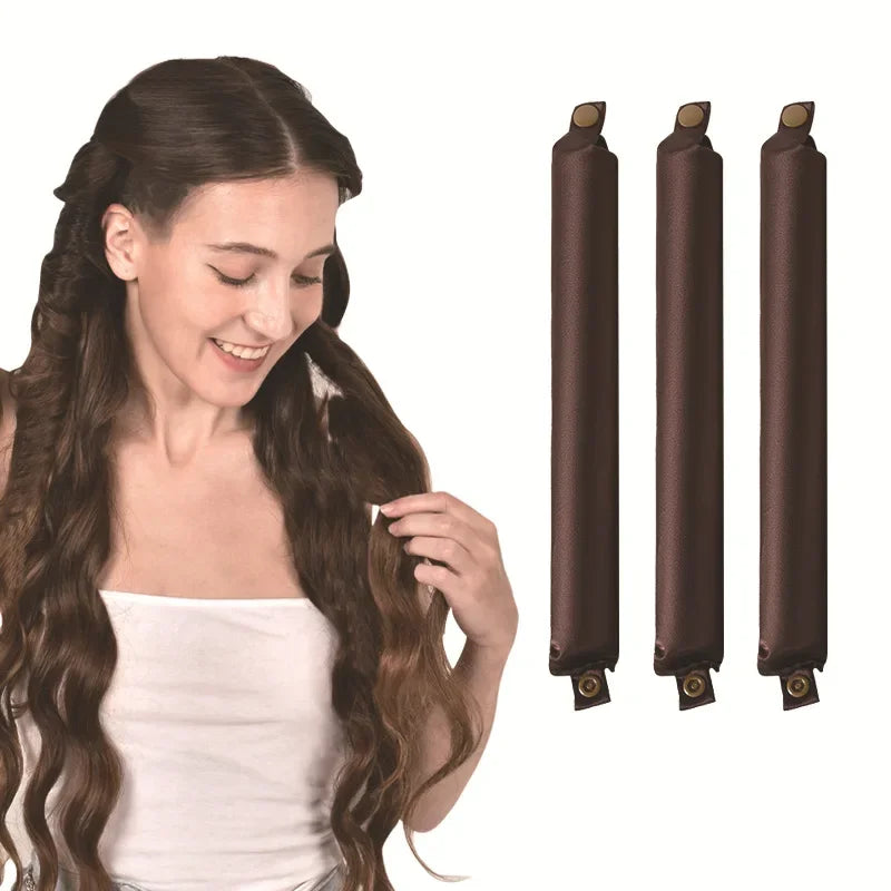 Heatless hair curlers for women, flexible brown fabric, perfect for creating curls