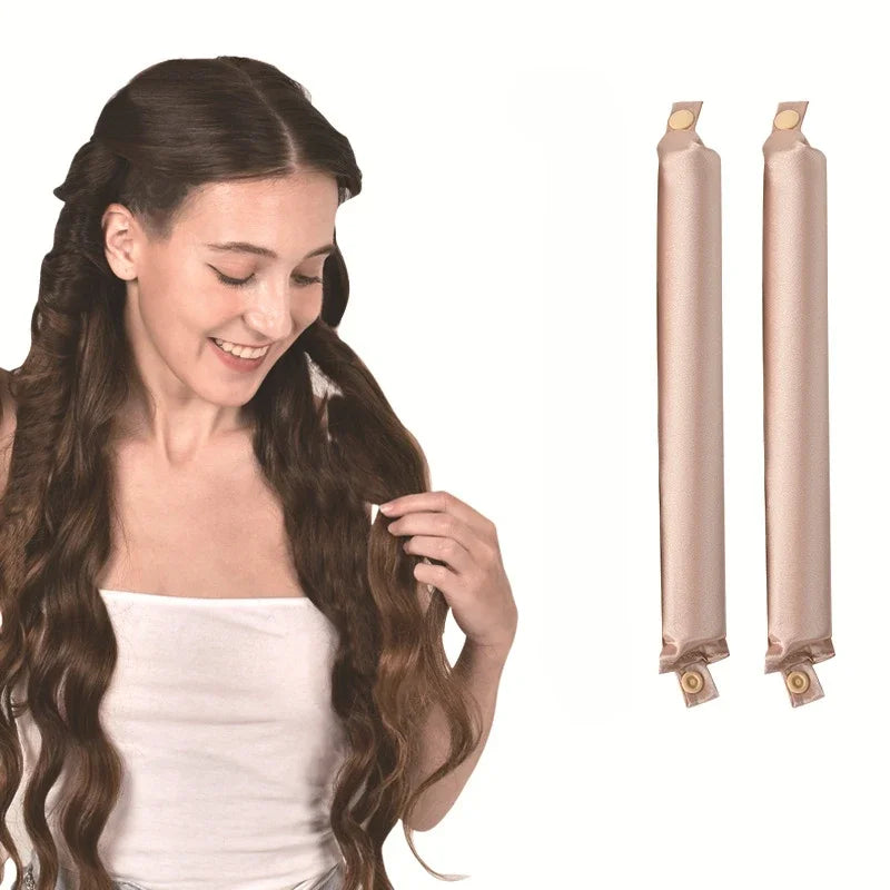 Heatless hair curlers for women in soft beige material, perfect for overnight curls