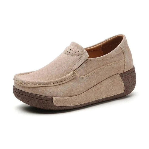 Women's beige platform flats made of soft suede for casual wear
