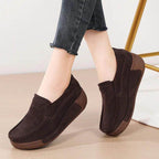 Women's brown suede platform flats, perfect for casual outings