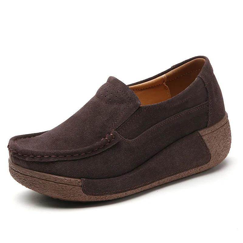Women's brown suede platform flats, perfect for casual outings