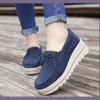 Women's blue suede flats shoes platform for casual outings