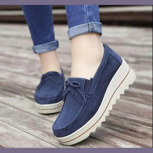 Women's blue suede flats shoes platform for casual outings