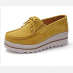 Women's yellow suede flats shoes platform for casual outings