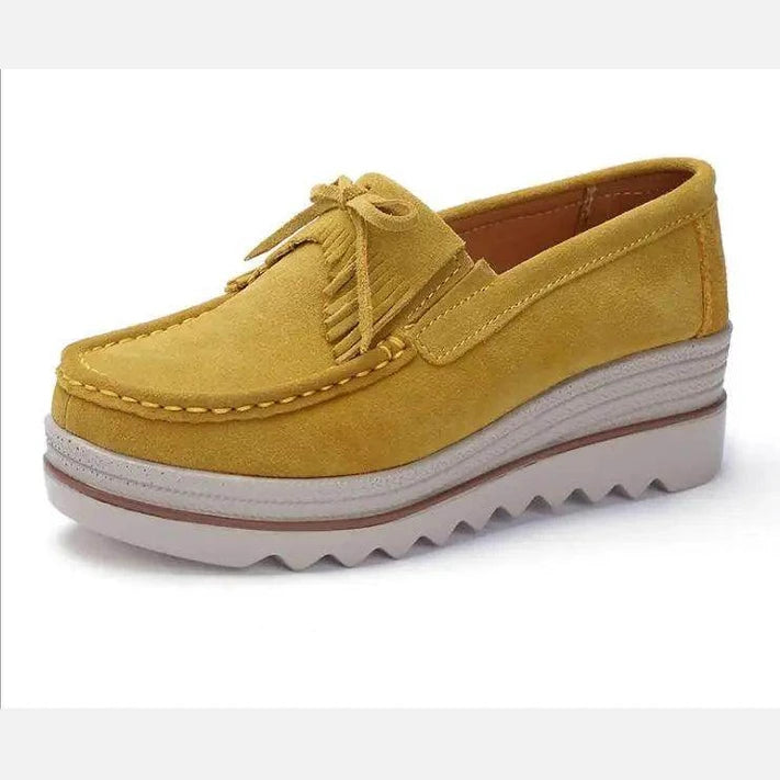 Women's yellow suede flats shoes platform for casual outings