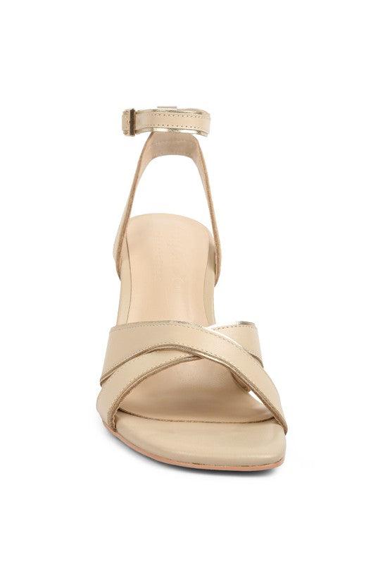 Women's Shoes - Sandals Heeri Metallic Lined Slim Block Heel Sandals