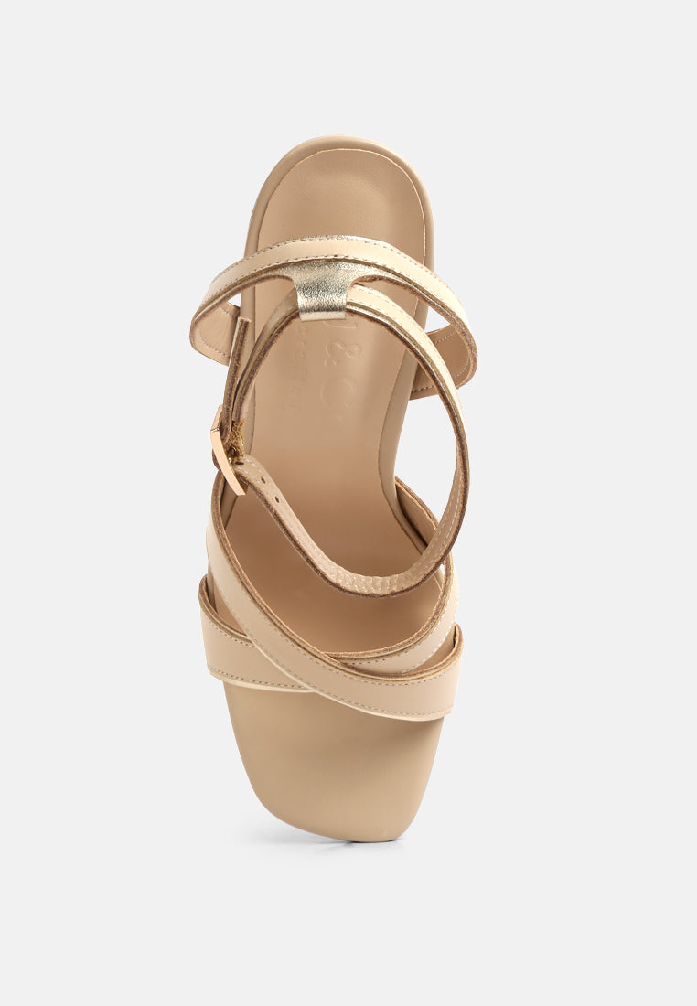 Heeri Metallic Lined Slim Block Heel Sandals
