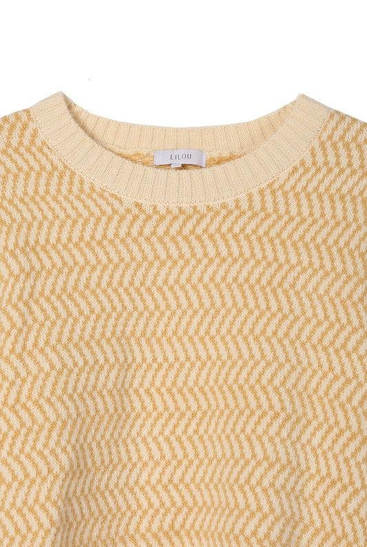 Women's Sweaters Herringbone Pattern Crew Neck Sweater