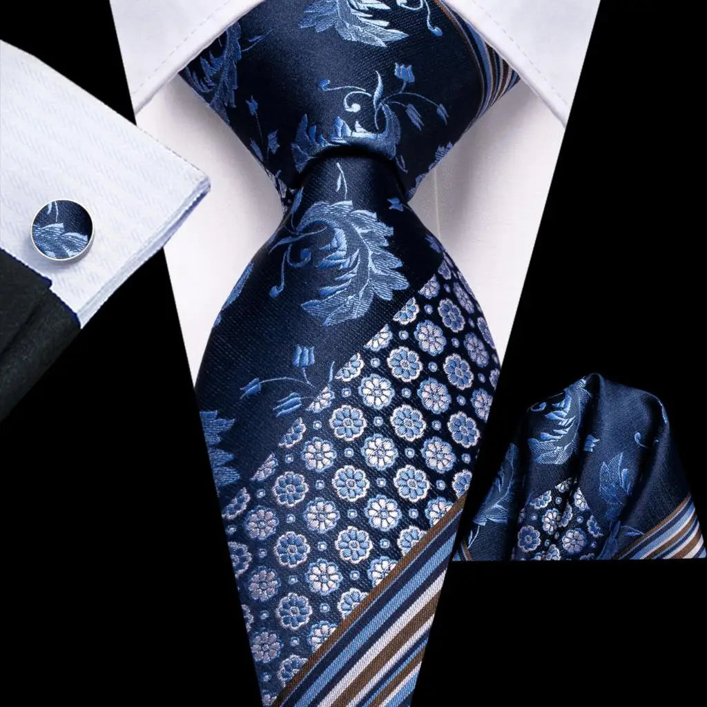 Men's blue tie collection, floral and patterned designs for formal occasions