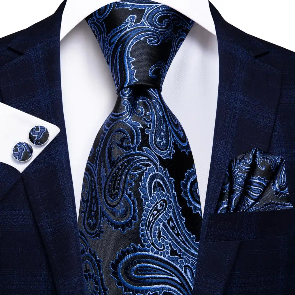 blue tie collection with paisley design, perfect for formal events