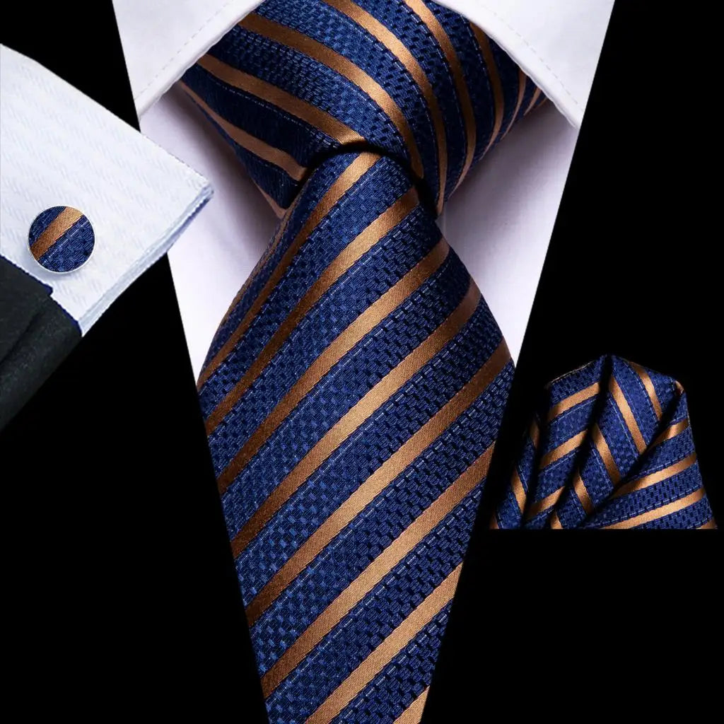 blue tie collection, navy and gold striped silk tie for formal occasions