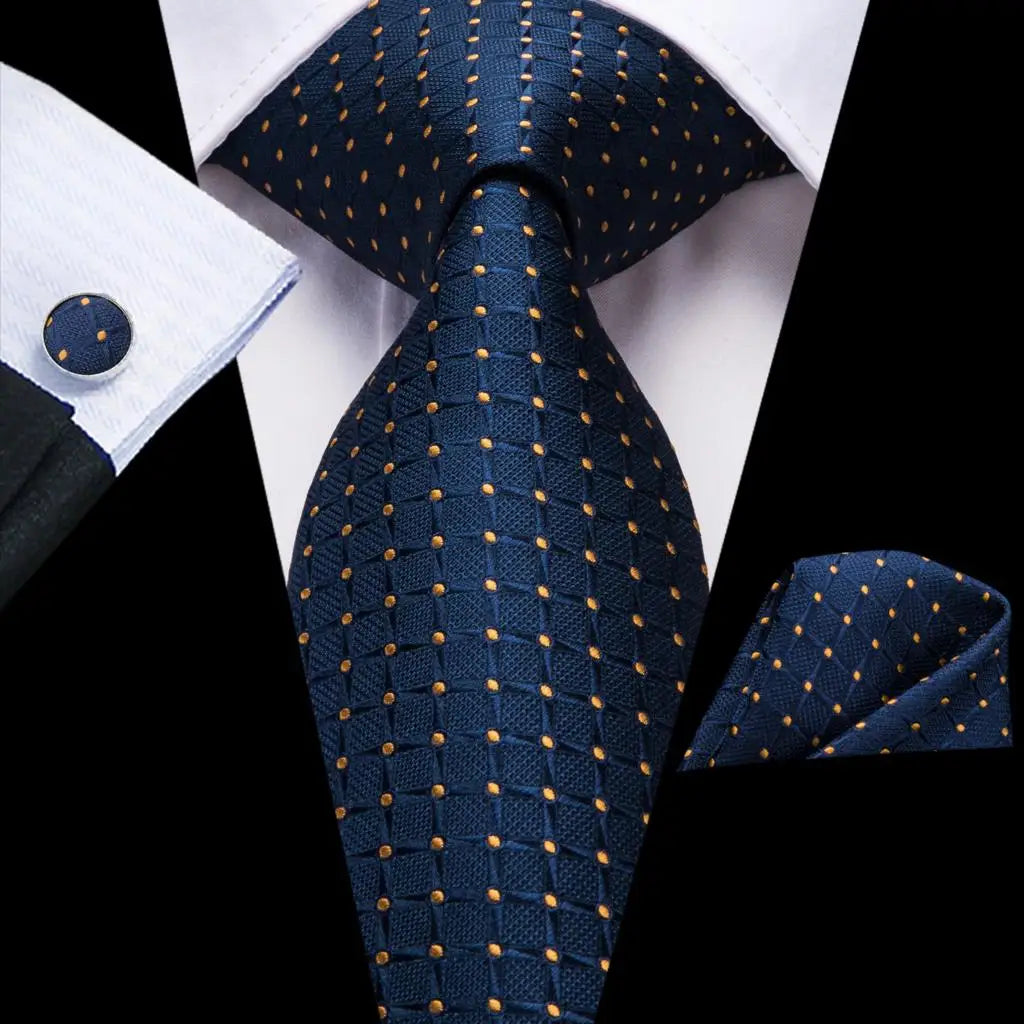 blue tie collection, navy with gold dots, perfect for formal wear