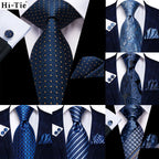 Men's blue tie collection in various patterns and textures for formal occasions